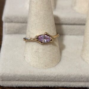 Gold Tone Ring with Marquise Cut Lilac Purple Gemstone, Size 7.5